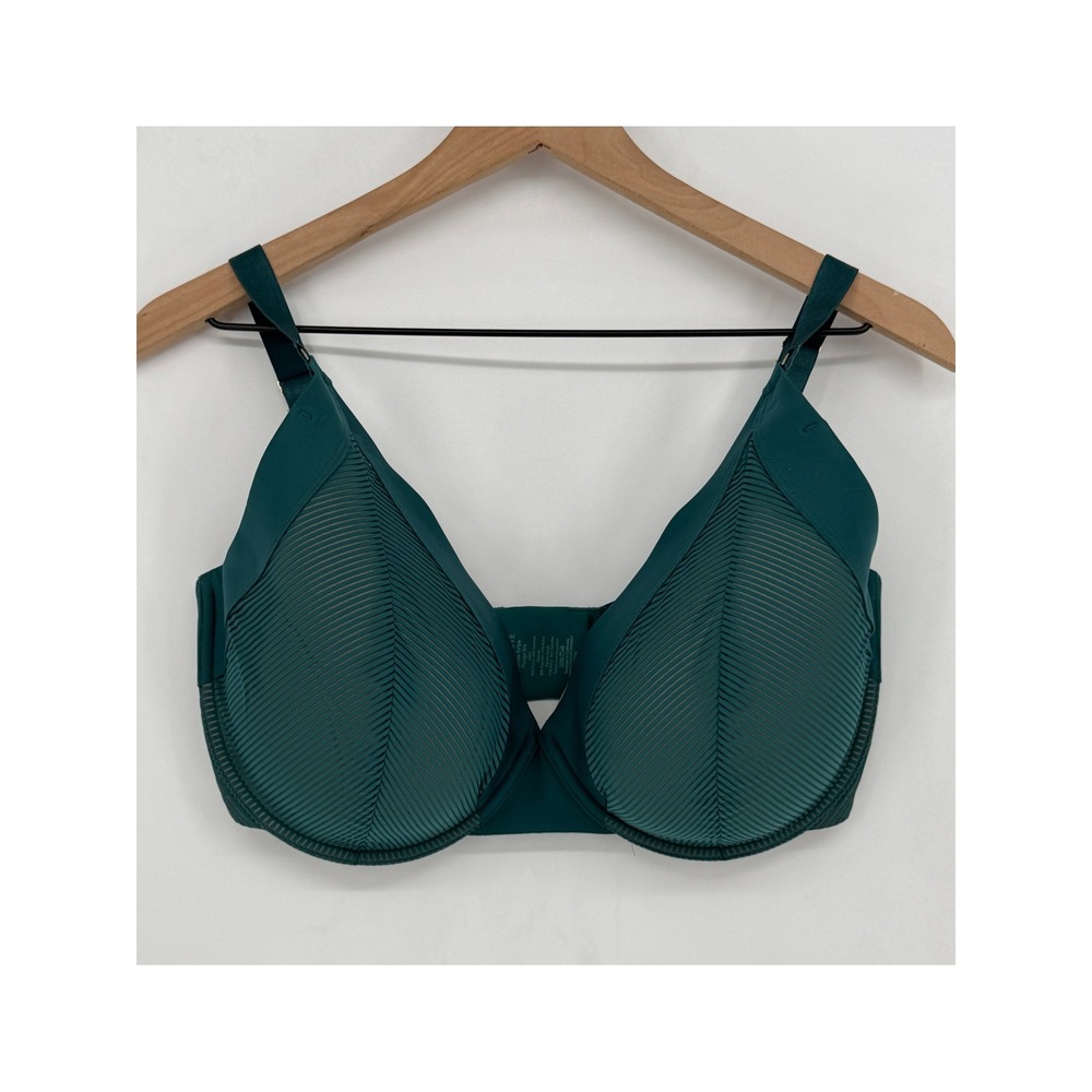ThirdLove Shadow Stripe Plunge Bra Women 36H Teal Mesh Underwire Lingerie